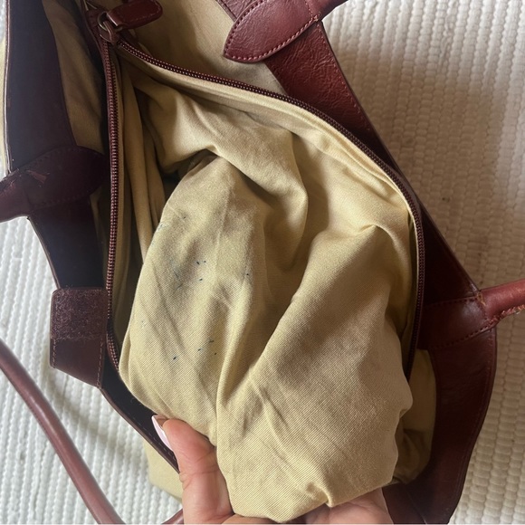 SCALA Tan Canvas Palm Tree Travel Tote | Leather Trim | Large Overnight Bag - Picture 8 of 14